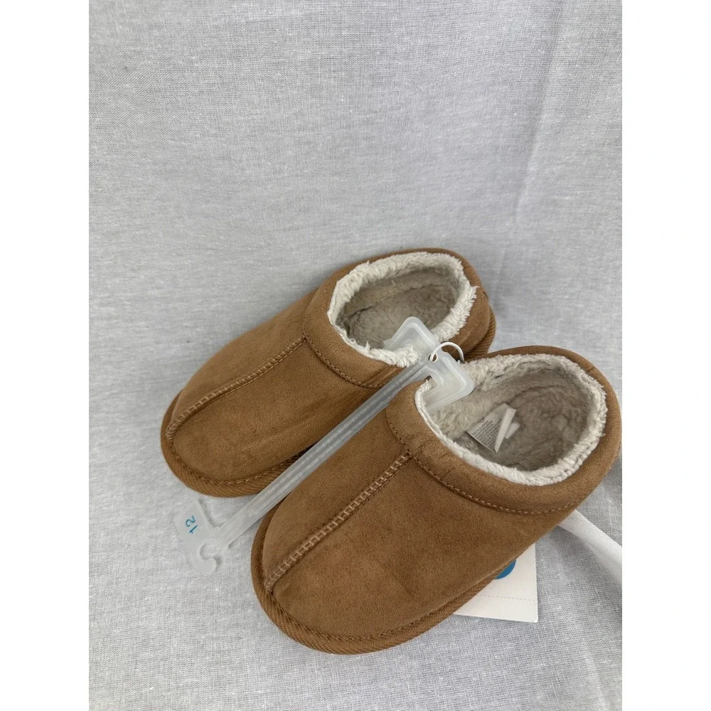 Cat & Jack Kids Faux Suede‎ Scuff Slippers Brown Faux Fur Lined Size 10/11